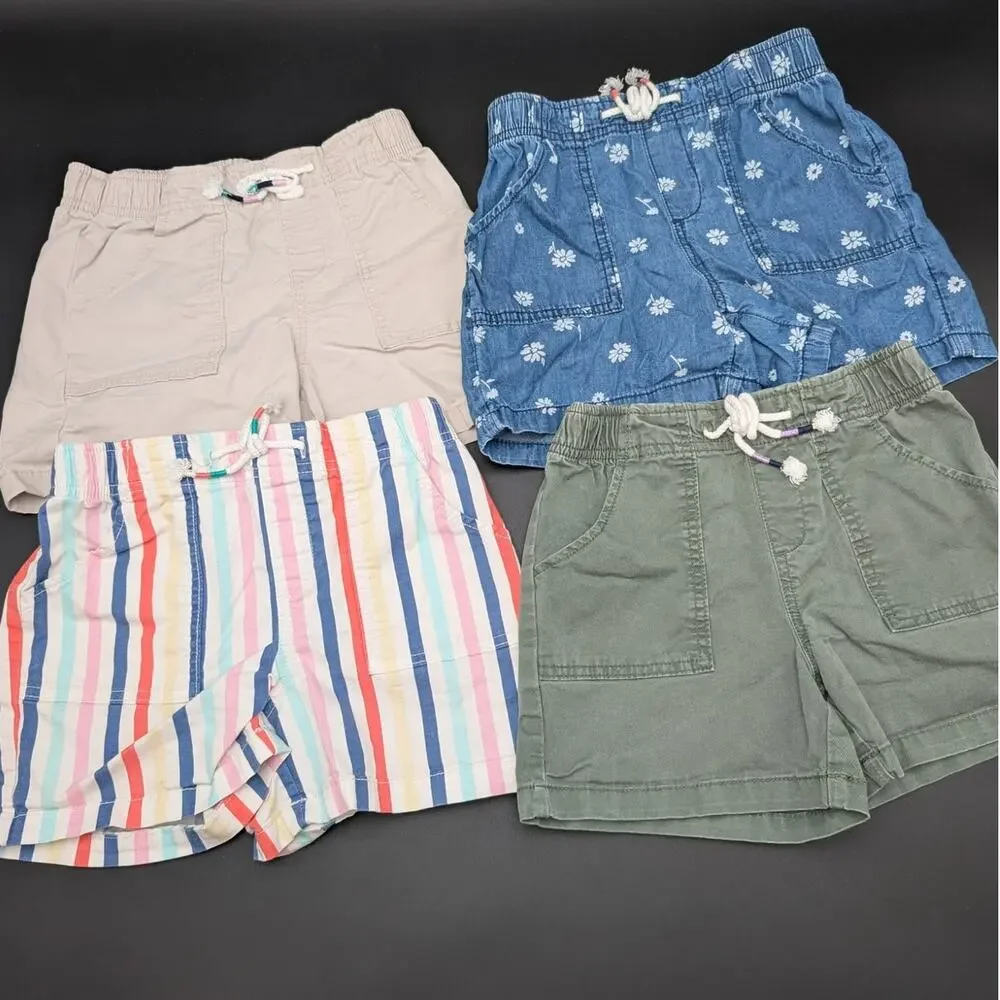 Members Mark Shorts Girls Yough Medium 7/8 Woven Elastic Waistband Bundle of 4
